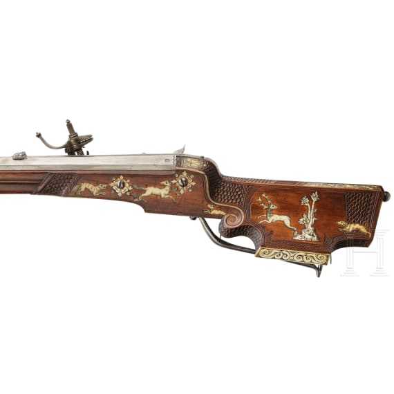 A South German wheellock rifle from the armoury of the princes of Salm-Reifferscheidt, dated 1649