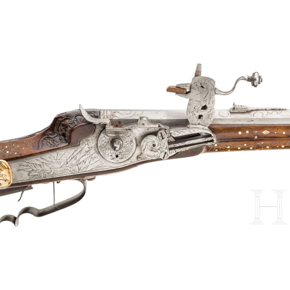 A Bohemian deluxe wheellock rifle with rich bone veneer, circa 1680/1700