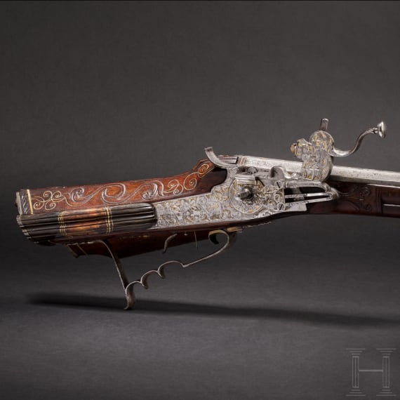 A fine wheellock rifle with chiseled lock, Augsburg, circa 1700