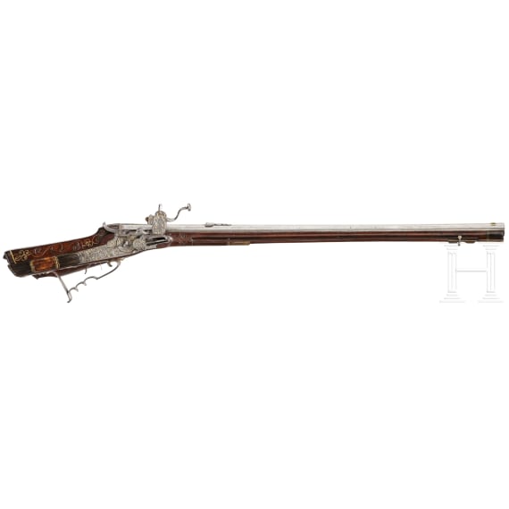 A fine wheellock rifle with chiseled lock, Augsburg, circa 1700