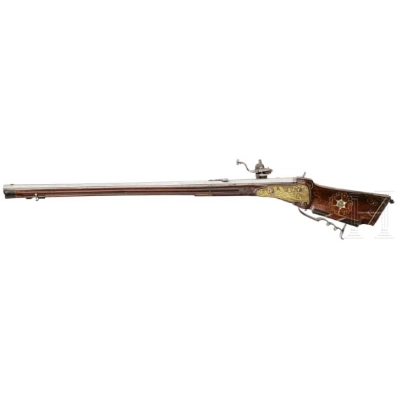 A fine wheellock rifle with chiseled lock, Augsburg, circa 1700