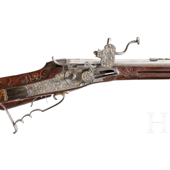A fine wheellock rifle with chiseled lock, Augsburg, circa 1700