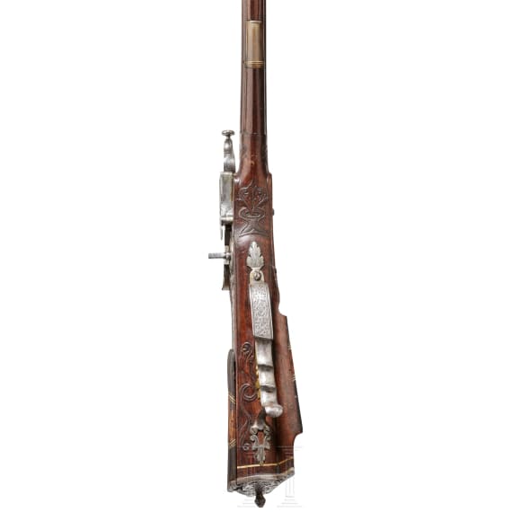 A fine wheellock rifle with chiseled lock, Augsburg, circa 1700