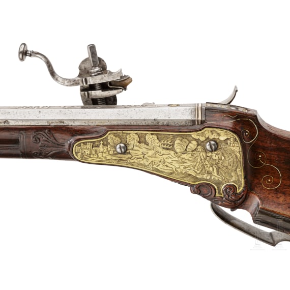 A fine wheellock rifle with chiseled lock, Augsburg, circa 1700