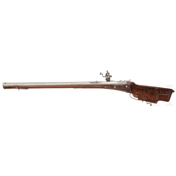 A German hunting wheellock rifle, the stock inlaid with staghorn, circa 1700