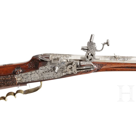 A German hunting wheellock rifle, the stock inlaid with staghorn, circa 1700