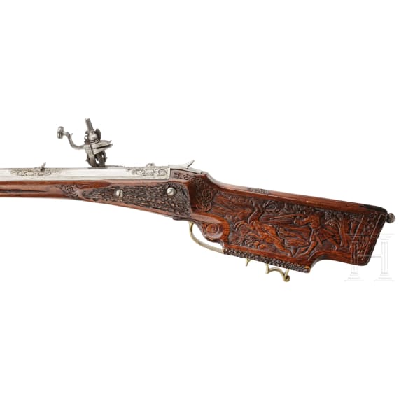 A German hunting wheellock rifle, the stock inlaid with staghorn, circa 1700