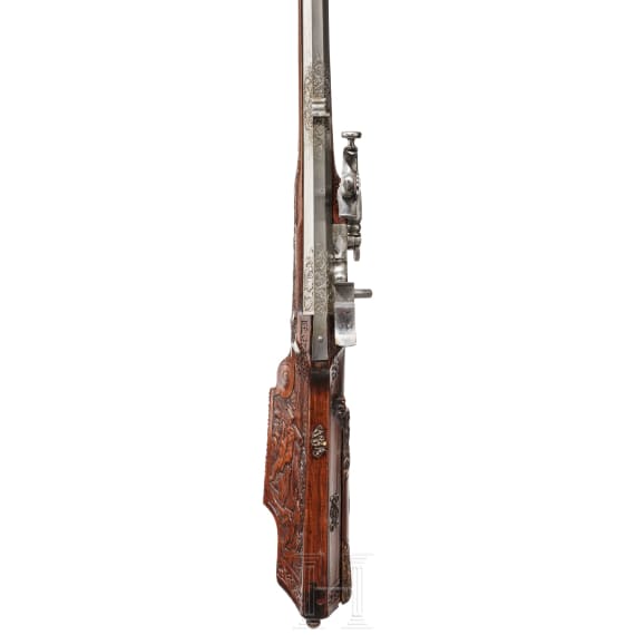 A German hunting wheellock rifle, the stock inlaid with staghorn, circa 1700