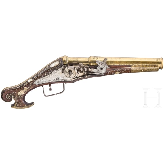 A rare mortar-wheellock pistol with a bronze barrel, Nuremberg, circa 1590