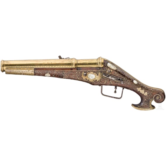 A rare mortar-wheellock pistol with a bronze barrel, Nuremberg, circa 1590