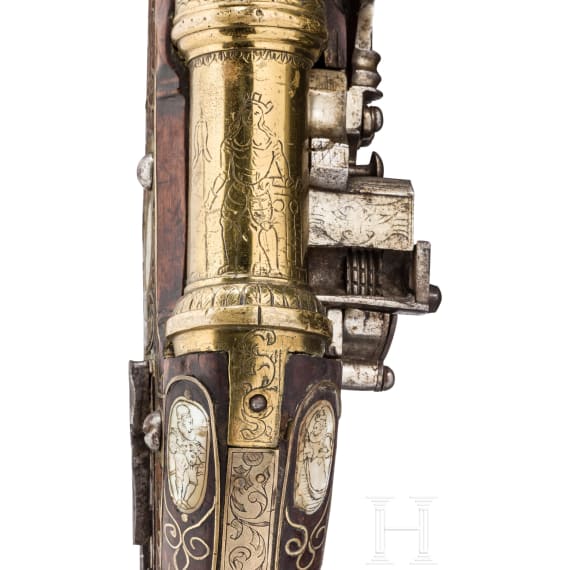 A rare mortar-wheellock pistol with a bronze barrel, Nuremberg, circa 1590