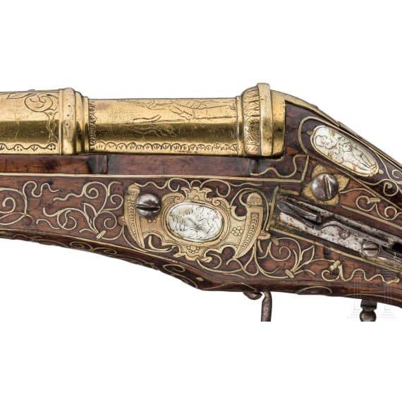 A rare mortar-wheellock pistol with a bronze barrel, Nuremberg, circa 1590