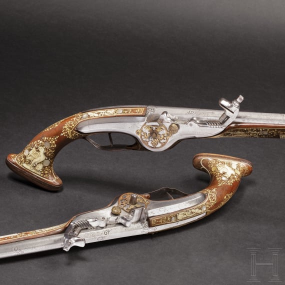 A distinguished pair of Bohemian long deluxe wheellock pistols, circa 1640