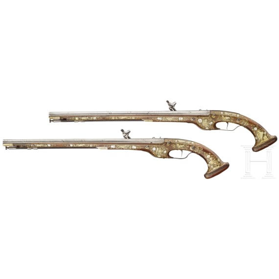 A distinguished pair of Bohemian long deluxe wheellock pistols, circa 1640