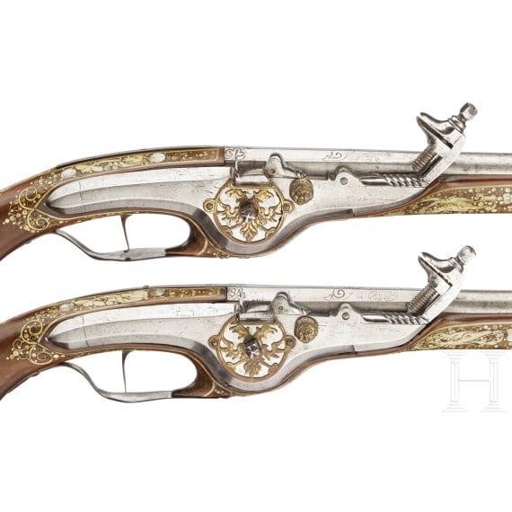 A distinguished pair of Bohemian long deluxe wheellock pistols, circa 1640