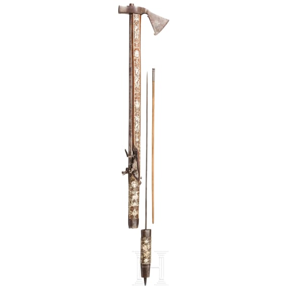 A Silesian battle axe with integrated flintlock and dagger, circa 1700