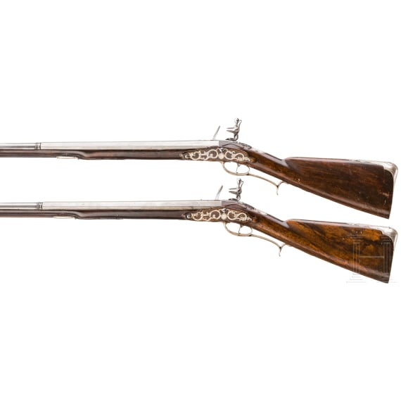 A pair of silver-mounted flintlock rifles, Elferding, Onoldsbach (Ansbach/Bavaria), circa 1730