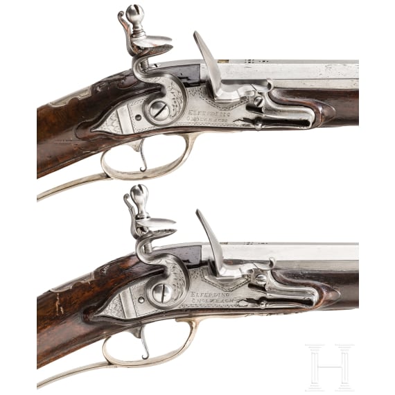 A pair of silver-mounted flintlock rifles, Elferding, Onoldsbach (Ansbach/Bavaria), circa 1730