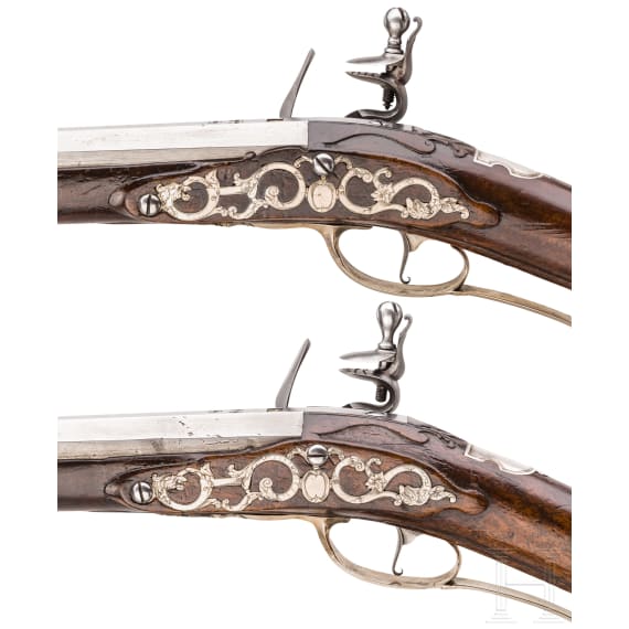 A pair of silver-mounted flintlock rifles, Elferding, Onoldsbach (Ansbach/Bavaria), circa 1730