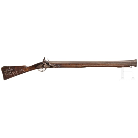 An English brass-inlaid flintlock blunderbuss, 18th century