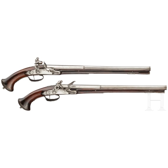A pair of long flintlock pistols, Brescia, circa 1660