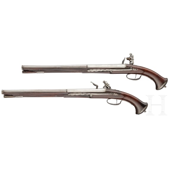 A pair of long flintlock pistols, Brescia, circa 1660