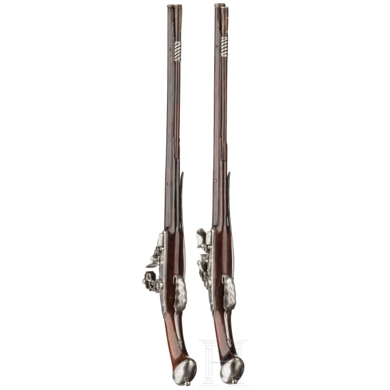 A pair of long flintlock pistols, Brescia, circa 1660
