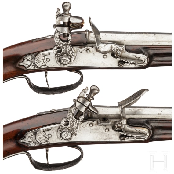 A pair of long flintlock pistols, Brescia, circa 1660