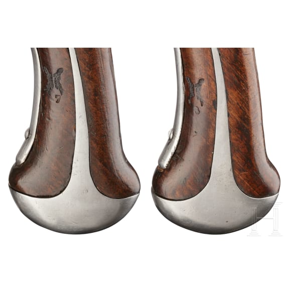 A rare pair of flintlock holster pistols made for superimposed loads, from the armoury of the Princes of Salm-Reifferscheidt-Dyck, northern German or Dutch, circa 1660