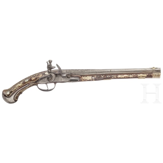 A Bohemian flintlock pistol with lavish bone inlays, circa 1690/1700