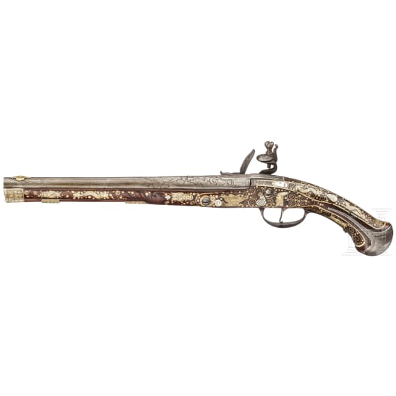 A Bohemian flintlock pistol with lavish bone inlays, circa 1690/1700