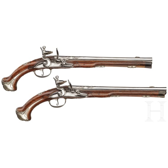 A pair of flintlock pistols from the armoury of Ernest Louis, Landgrave of Hesse-Darmstadt (1667 - 1739), Friedrich Osterman in Copenhagen, circa 1700