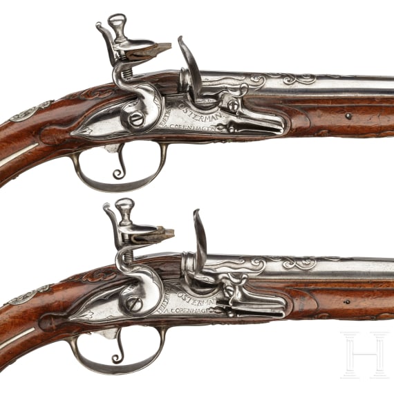 A pair of flintlock pistols from the armoury of Ernest Louis, Landgrave of Hesse-Darmstadt (1667 - 1739), Friedrich Osterman in Copenhagen, circa 1700