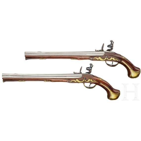 A pair of flintlock pistols for an officer by Johann Jacob Beer in Maastricht or Liege, circa 1730