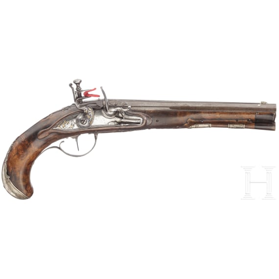 A silver-mounted flintlock pistol, Ebert in Ballenstedt, circa 1760