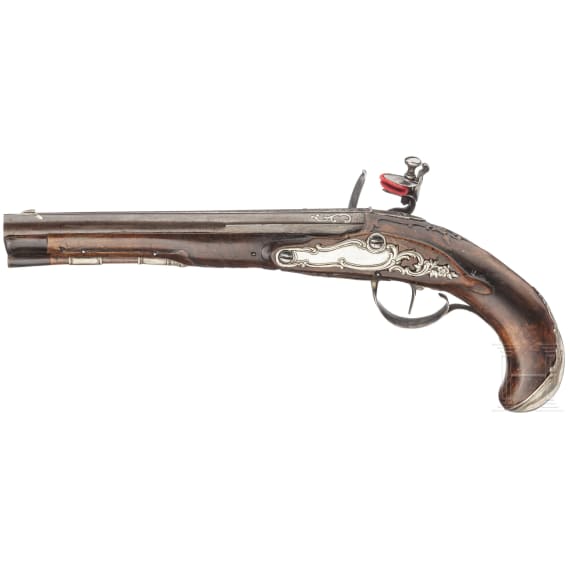 A silver-mounted flintlock pistol, Ebert in Ballenstedt, circa 1760