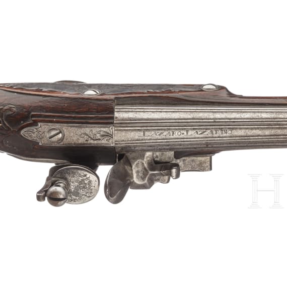 A Belgian flintlock pistol with Italian barrel, Mathias Minick, Li&egrave;ge, 2nd half of the 18th century