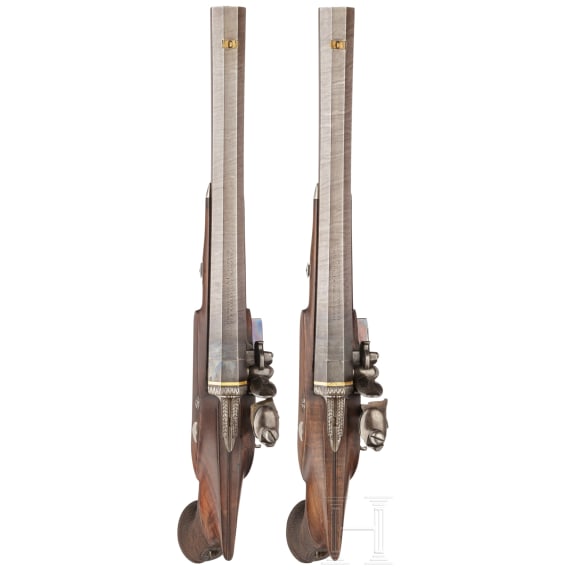A cased pair of flintlock pistols with a detachable stock, H. W. Mortimer & Co. of London, circa 1810