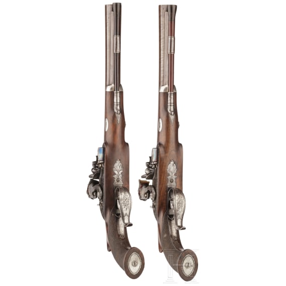 A cased pair of flintlock pistols with a detachable stock, H. W. Mortimer & Co. of London, circa 1810
