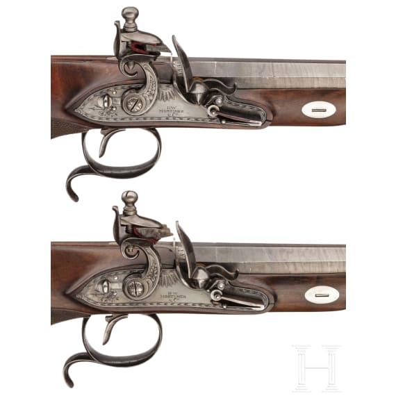A cased pair of flintlock pistols with a detachable stock, H. W. Mortimer & Co. of London, circa 1810