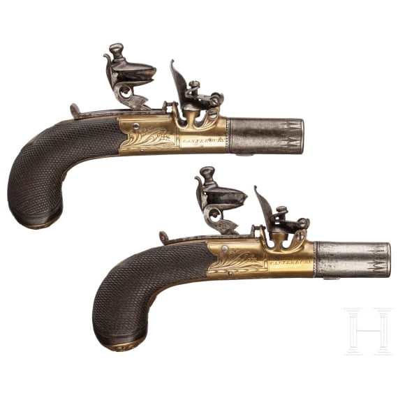 A pair of flintlock terzerols in case, Green in Canterbury, circa 1810