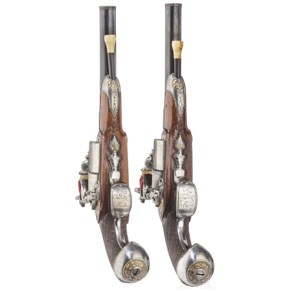 A pair of Spanish miquelet pistols, Jose Ma. Alberdi, circa 1810