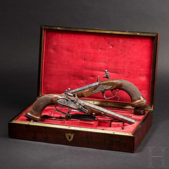 A cased pair of flintlock pistols, Pirmet of Paris, circa 1815