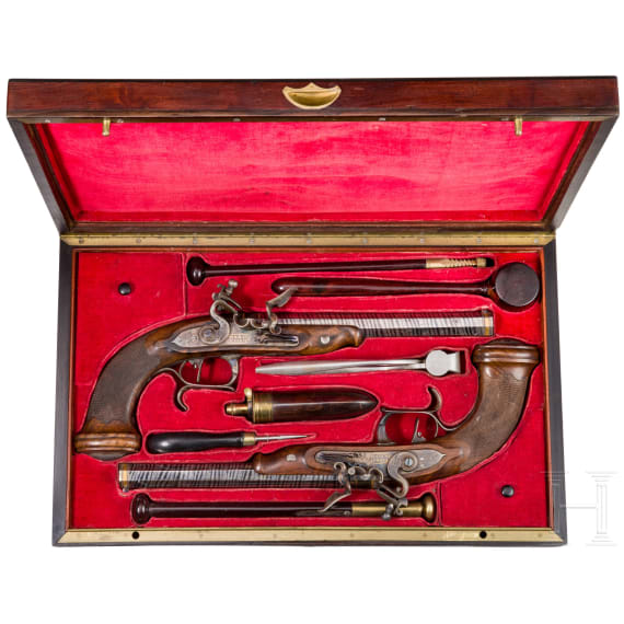 A cased pair of flintlock pistols, Pirmet of Paris, circa 1815