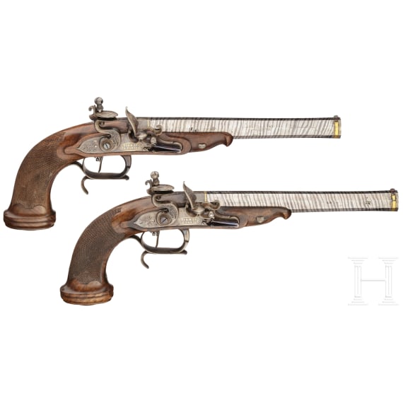 A cased pair of flintlock pistols, Pirmet of Paris, circa 1815