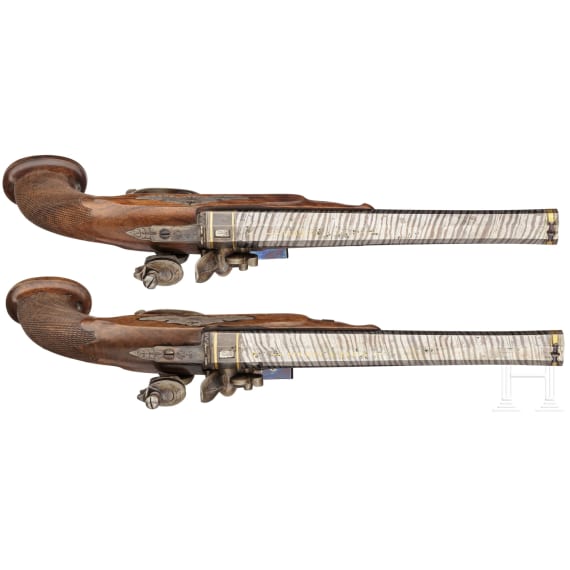A cased pair of flintlock pistols, Pirmet of Paris, circa 1815