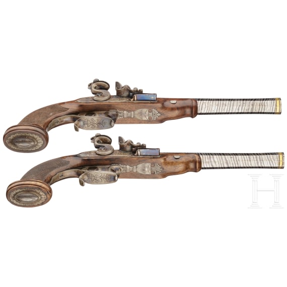 A cased pair of flintlock pistols, Pirmet of Paris, circa 1815