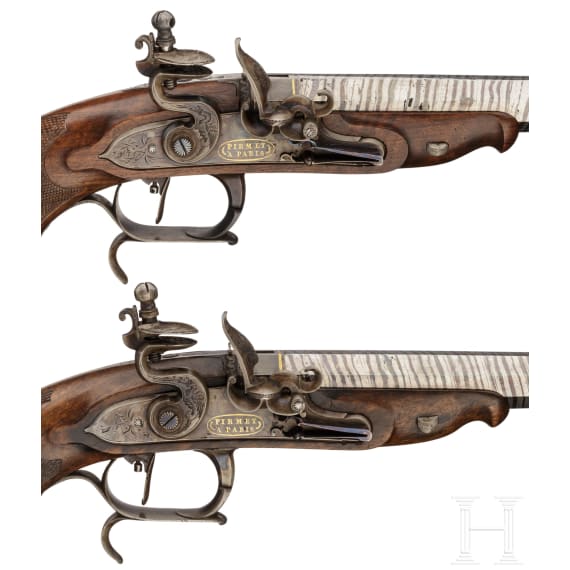 A cased pair of flintlock pistols, Pirmet of Paris, circa 1815