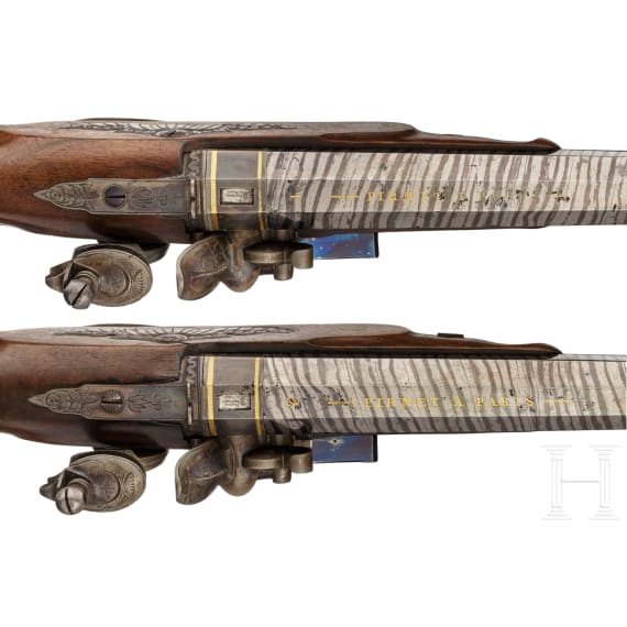 A cased pair of flintlock pistols, Pirmet of Paris, circa 1815