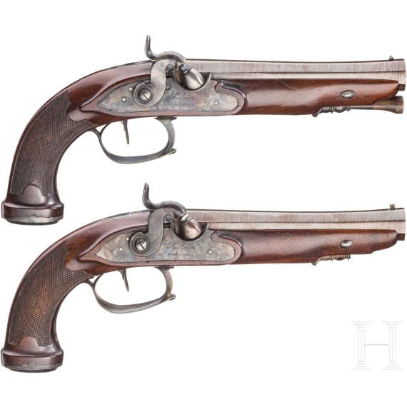 A pair of percussion pistols, Hilaire, Sedan, ca. 1820